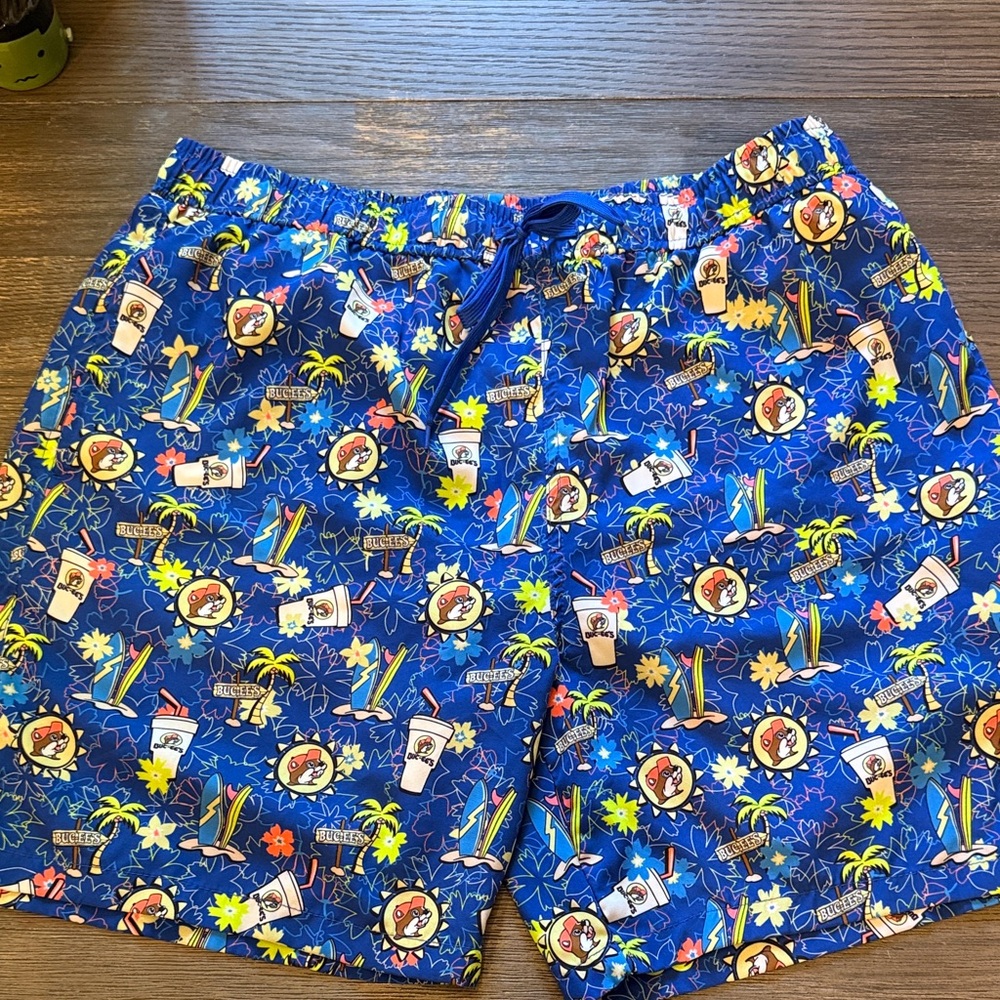 Men's Blue Graphic Tropical Swim Trunks